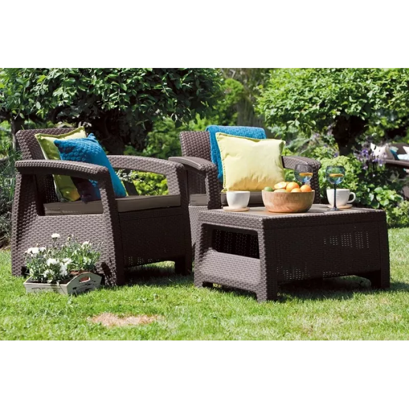 KETER Conjunto de mobiliário de jardim Corfu Weekend castanho