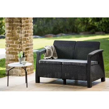 KETER Sofá de jardim Doppel-Corfu Love Seat cinzento