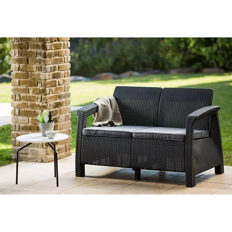 KETER Sofá de jardim Doppel-Corfu Love Seat cinzento