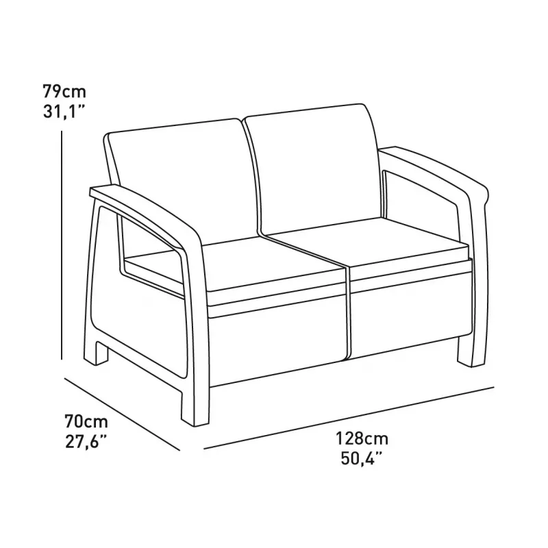 KETER Sofá de jardim Doppel-Corfu Love Seat cinzento