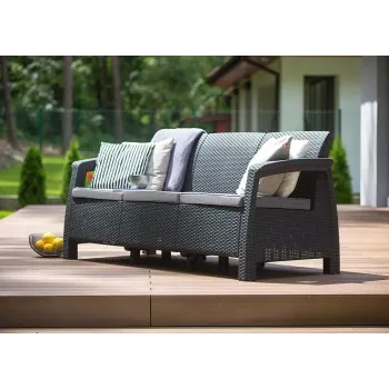 KETER Corfu Love Seat Max sofá de jardim triplo cinzento