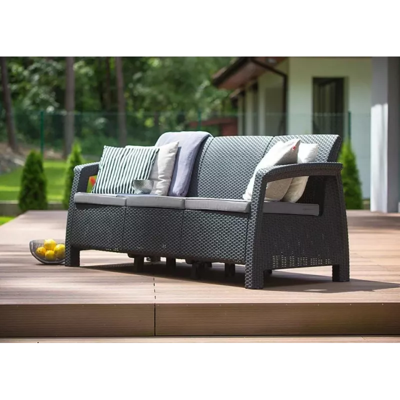 KETER Corfu Love Seat Max sofá de jardim triplo cinzento