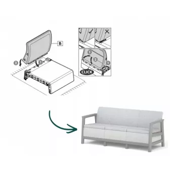 KETER Sofá de jardim de três lugares Scandi Linea sofá de 3 lugares cinzento-claro/cinzento-aço-escuro