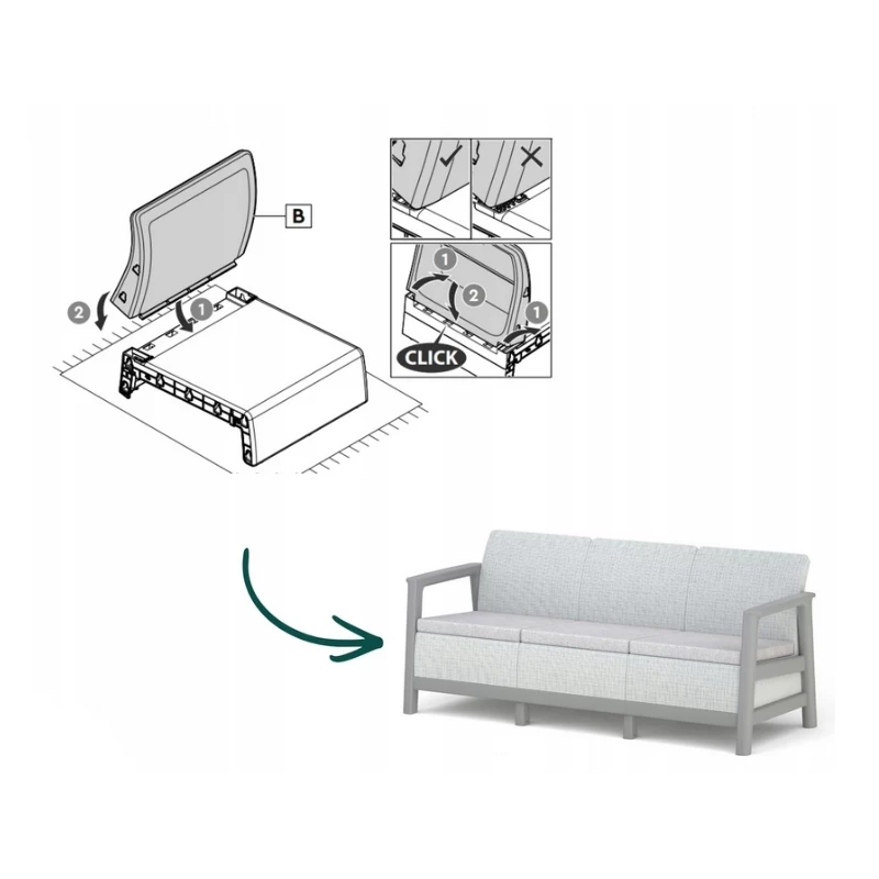 KETER Sofá de jardim de três lugares Scandi Linea sofá de 3 lugares cinzento-claro/cinzento-aço-escuro