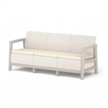 KETER Sofá de jardim de três lugares Scandi Linea sofá de 3 lugares cinzento-seixo/bege-claro