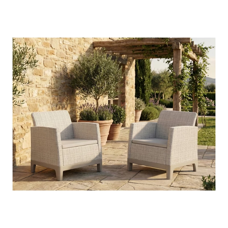Cadeiras de jardim KETER 2 unid. Scandi Form clara cinzento-seixo/bege-claro