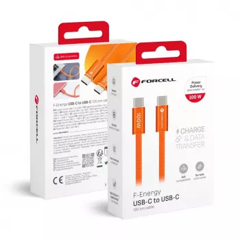 Forcell Cabo USB C para USB C Forcell F-Energy QC4.0 PD 5A 100W Cafule cor 1,2 m ACYH23 laranja