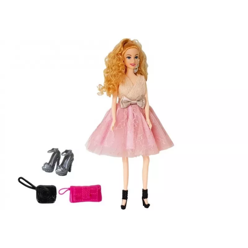 LEAN TOYS Boneca de moda, loira 28 cm, mala de mão, saltos altos