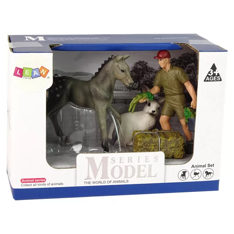 LEAN TOYS Conjunto de figuras de animais Cavalo Coelho cinzento Fazendeiro