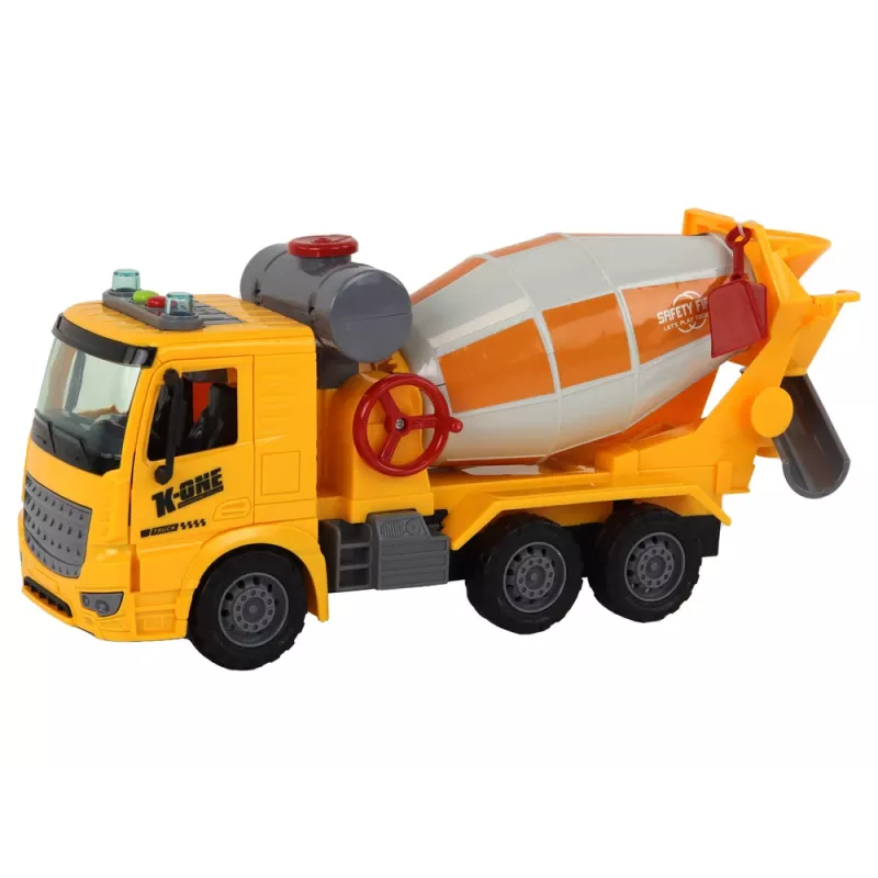 LEAN TOYS Camião betoneira com tambor basculante, som, luz, Amarelo, 1:16