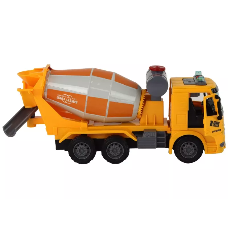 LEAN TOYS Camião betoneira com tambor basculante, som, luz, Amarelo, 1:16