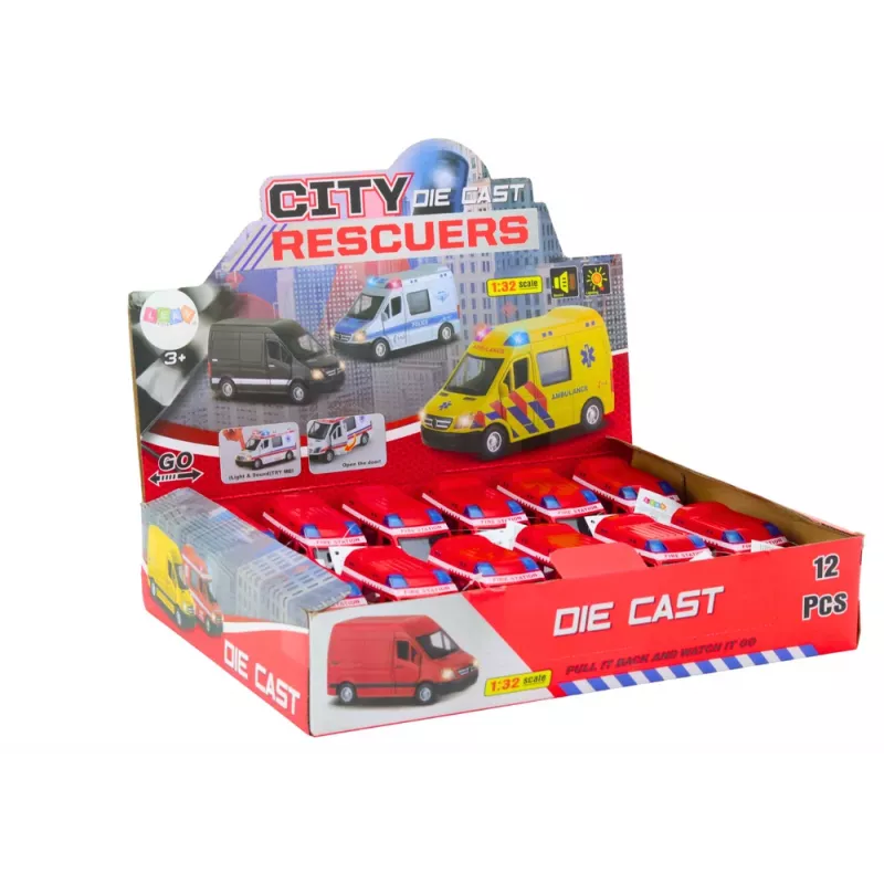 LEAN TOYS Carro de bombeiros 1:32 com portas que abrem, luz e som, motorizado, Vermelho