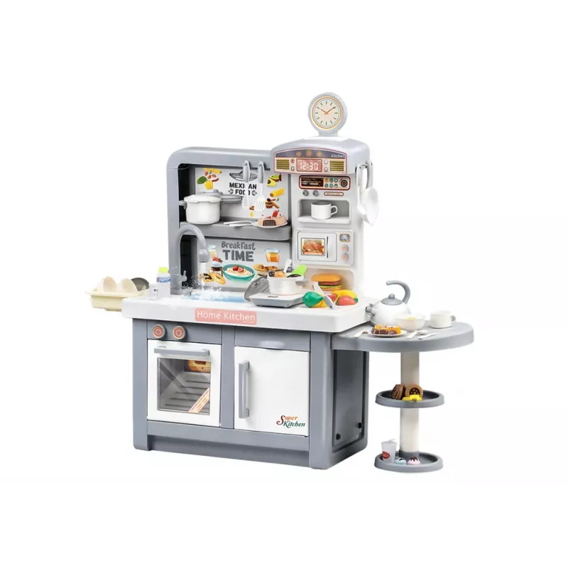LEAN TOYS Cozinha de sonho para crianças com luz, sons, vapor e acessórios, Cinzento