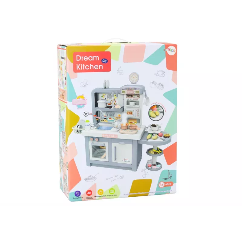 LEAN TOYS Cozinha de sonho para crianças com luz, sons, vapor e acessórios, Cinzento