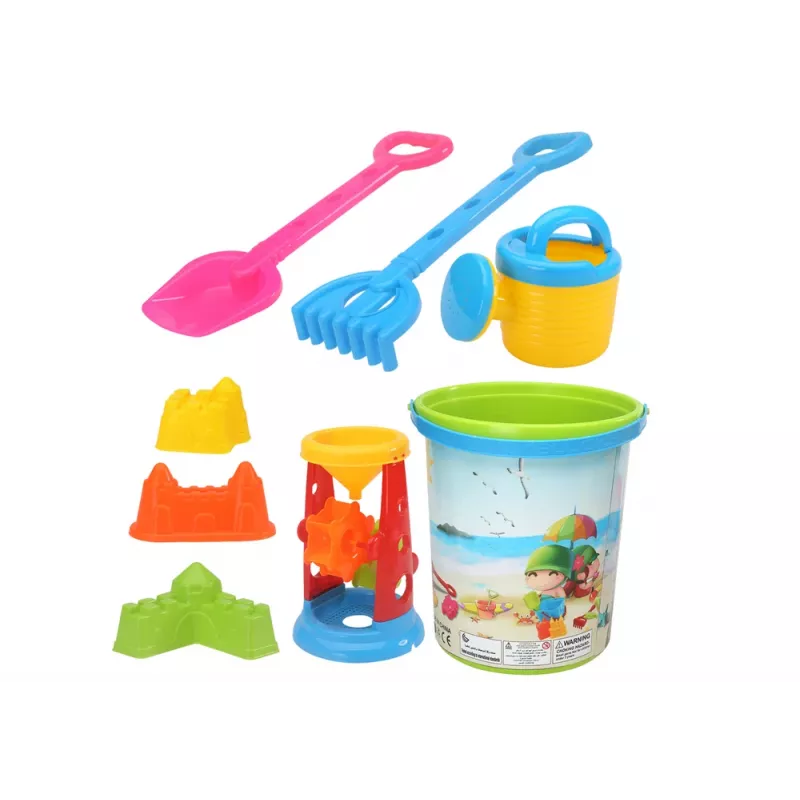 LEAN TOYS Conjunto de brinquedos de areia, balde, moinho de areia, regador, formas coloridas