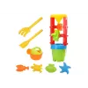 LEAN TOYS 18546 Conjunto de brinquedos de areia com moinho de areia grande, balde e formas coloridas – conjunto de 7 peças de praia e caixa de areia para crianças a partir de 12 meses