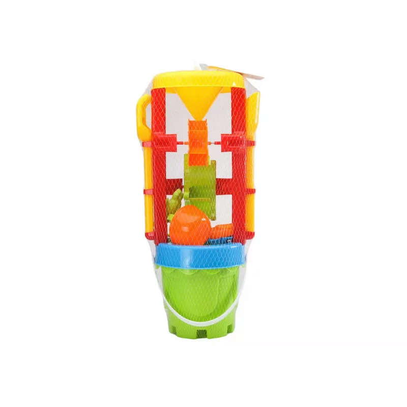 LEAN TOYS 18546 Conjunto de brinquedos de areia com moinho de areia grande, balde e formas coloridas – conjunto de 7 peças de praia e caixa de areia para crianças a partir de 12 meses