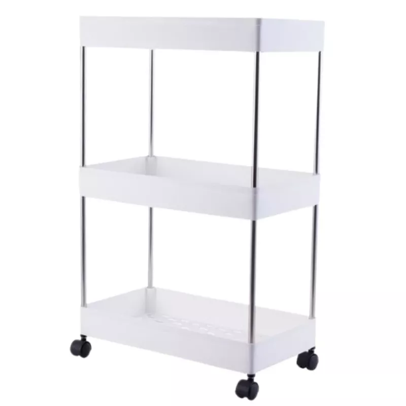 LEAN TOYS Prateleira móvel 3 níveis Branco com rodas