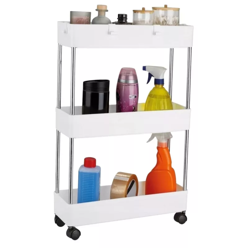 LEAN TOYS Prateleira móvel 3 níveis Branco com rodas