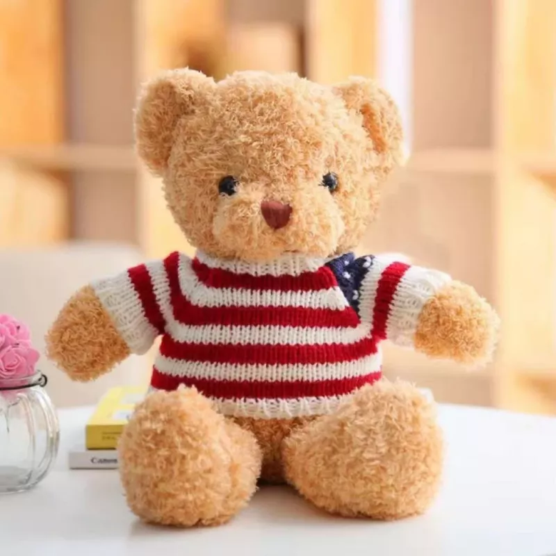 LEAN TOYS Peluche Mascote Ursinho de Pelúcia com T-shirt às Riscas Creme 32cm
