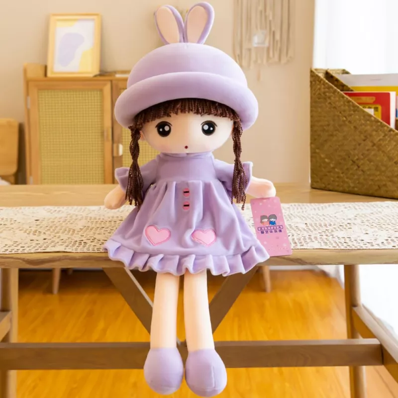 LEAN TOYS Boneca de Pano Macia Peluche Vestido Lilás com Folhos 45cm