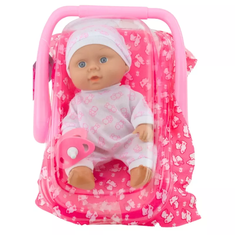 LEAN TOYS Boneca Bebé em Saco de Transporte com Pijama, Gorro e Chupeta, Rosa