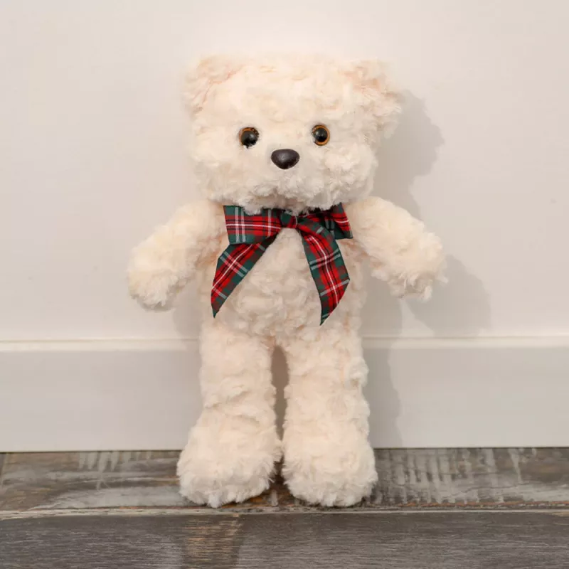 LEAN TOYS Peluche Mascote Ursinho de Pelúcia com Laço Branco 30cm