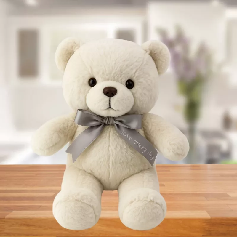 LEAN TOYS Peluche Mascote Ursinho de Pelúcia com Laço Happy Every Day Branco 55cm