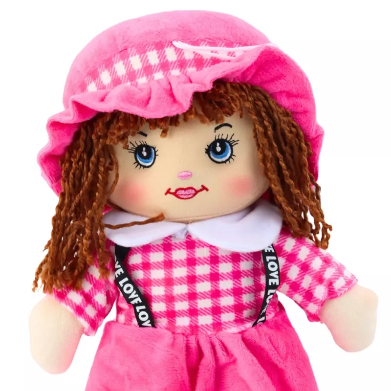 LEAN TOYS Boneca de Pano Peluche Vestido Xadrez Rosa 35 cm