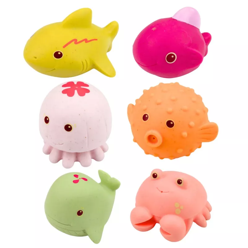 LEAN TOYS Conjunto de 6 Animais Marinhos de Borracha Educativos para Banho e Brincar.