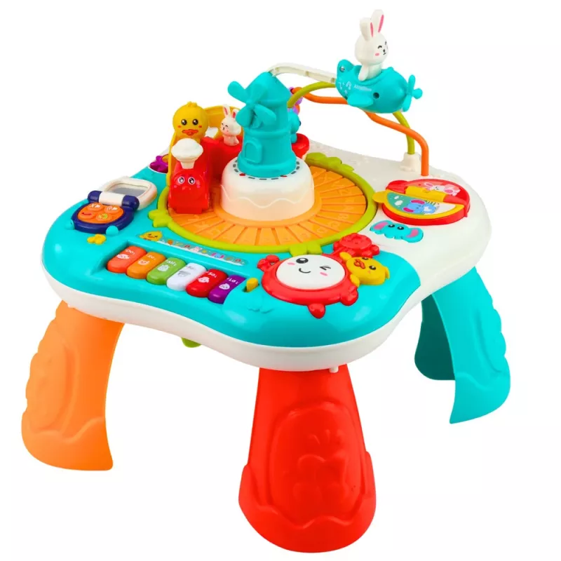 LEAN TOYS Mesa de Aprendizagem Painel Musical Interativo Piano 2 em 1 Turquesa