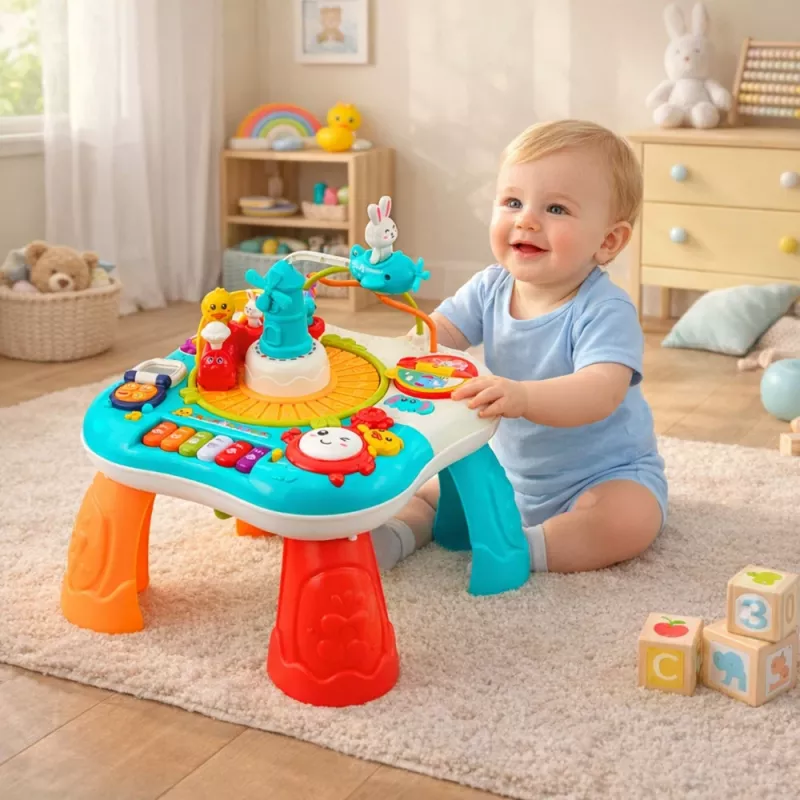 LEAN TOYS Mesa de Aprendizagem Painel Musical Interativo Piano 2 em 1 Turquesa