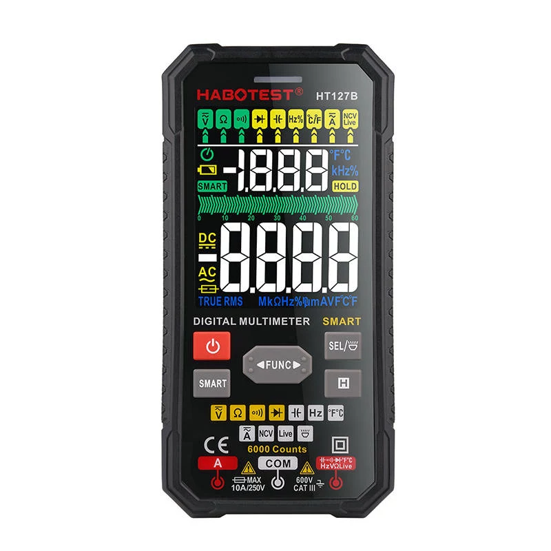Habotest HT127B multímetro universal digital True RMS 6000 counts auto-ranging com NCV e temperatura
