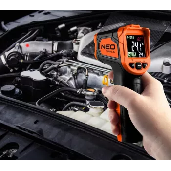 NEO TOOLS 75-276 Pirómetro, termómetro infravermelho sem contacto com mira laser dupla, -50°C a 880°C, 12:1 D:S, emissividade ajustável, LCD retroiluminado