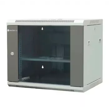 EMITER EM/AP6409 Armário de rede de parede 9U 19 polegadas 600x450x500 mm cinzento, porta de vidro temperado, com fechadura