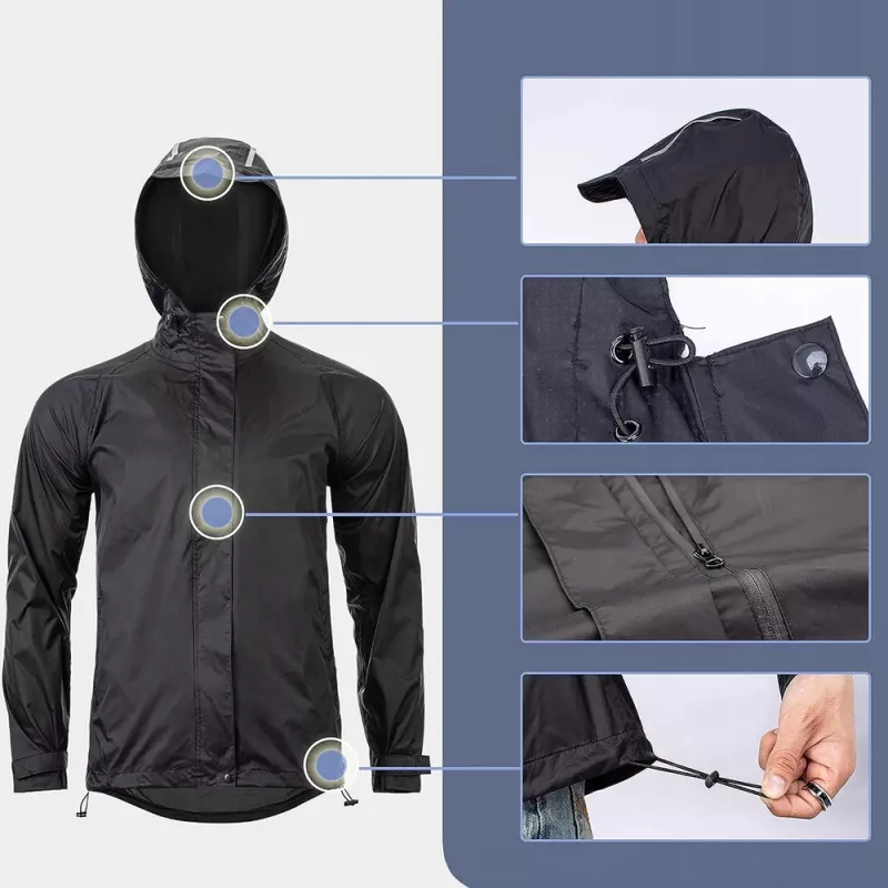 Rockbros YPY013BK4XL Casaco de chuva respirável corta-vento XXXXL - preto