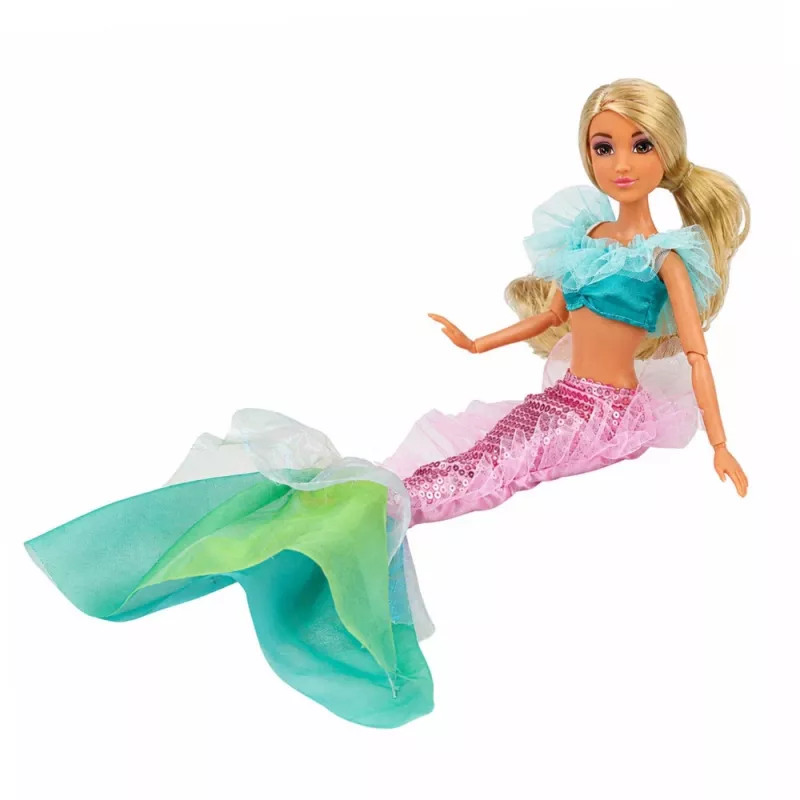 Boneca sereia Anlily da LEAN TOYS com cauda de lantejoulas, espelho e pente