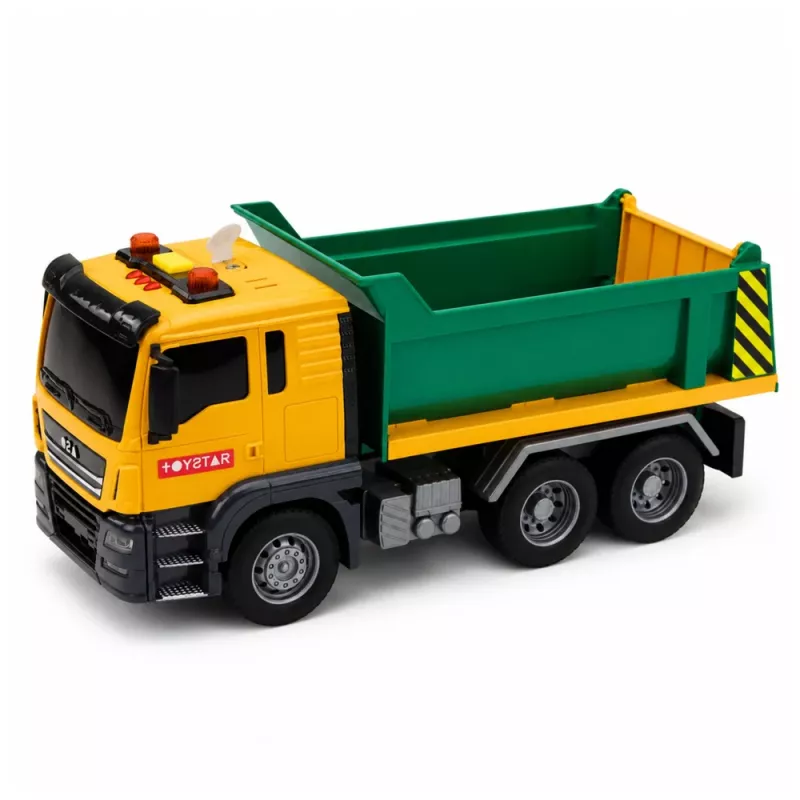 Camião de obra basculante da LEAN TOYS com porta traseira de abertura, luzes e sons 1:14