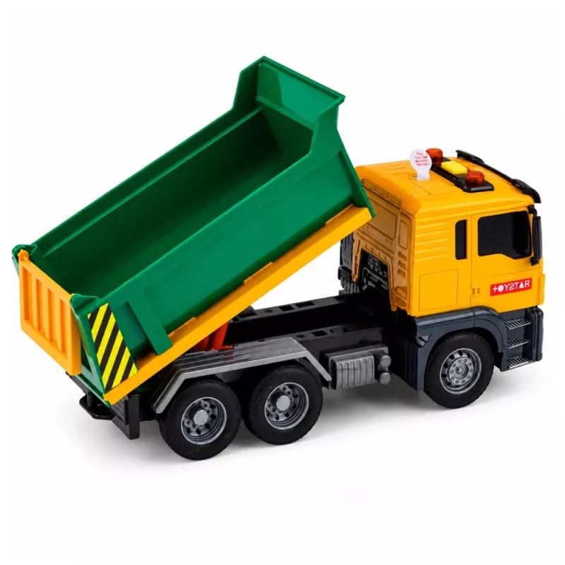 Camião de obra basculante da LEAN TOYS com porta traseira de abertura, luzes e sons 1:14