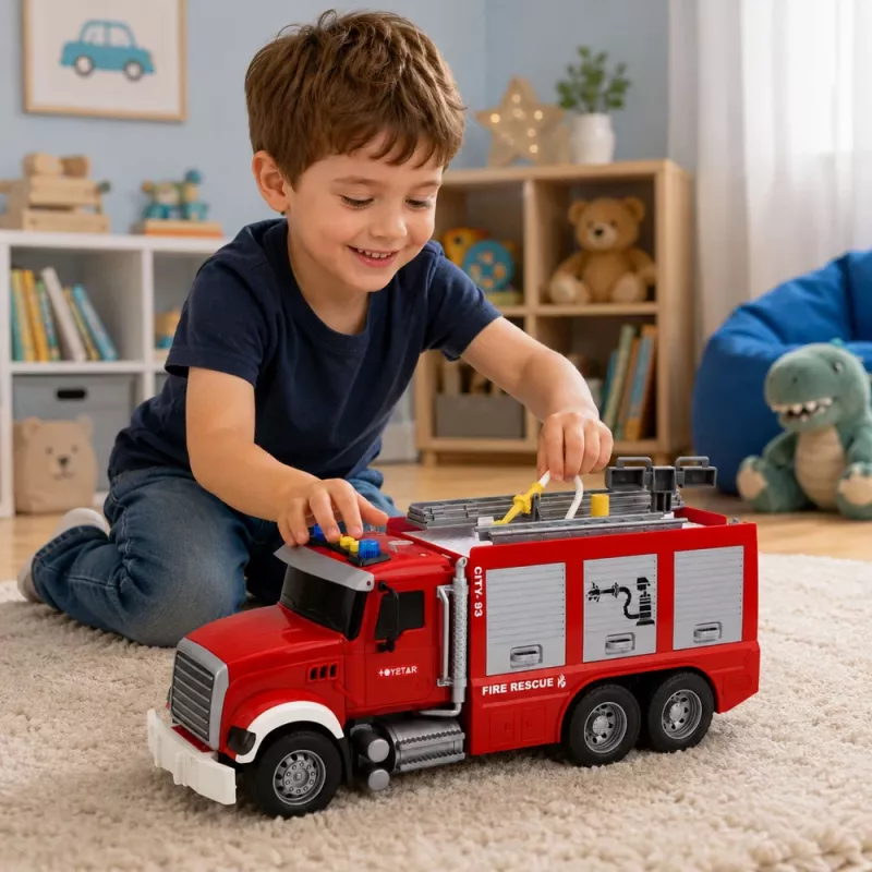 Camião de bombeiros LEAN TOYS com escada extensível, mangueira de água, luzes e sons