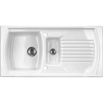 Lava-loiça de cozinha em cerâmica DEANTE ZCL_651N de 1,5 cubas com escorredor, branco