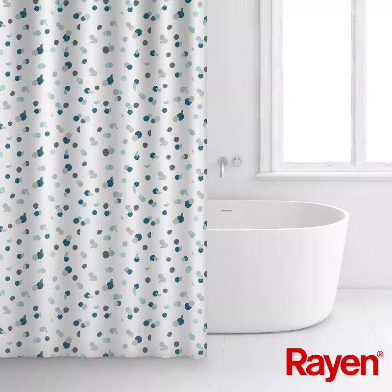 Cortinado de duche RAYEN 180x200cm branco/azul, poliéster