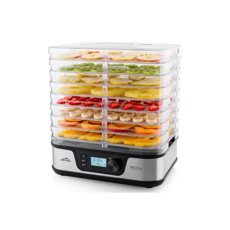 ETA Secca Premium ETA930190000 Desidratador de alimentos, 8 tabuleiros retangulares, 380 W, Prateado