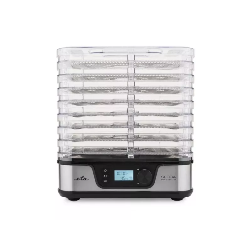 ETA Secca Premium ETA930190000 Desidratador de alimentos, 8 tabuleiros retangulares, 380 W, Prateado
