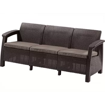 Sofá de jardim KETER Corfu Love Seat Max castanho de três lugares