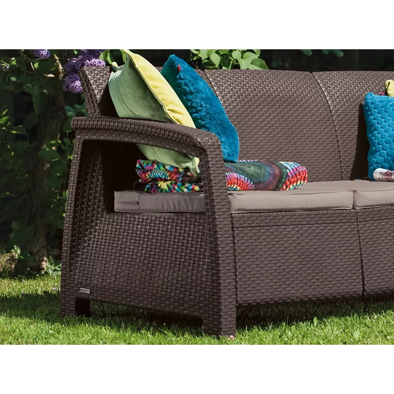 Sofá de jardim KETER Corfu Love Seat Max castanho de três lugares