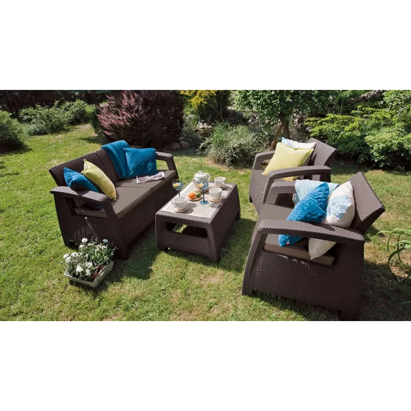 Sofá de jardim KETER Corfu Love Seat Max castanho de três lugares