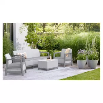 Conjunto de mobiliário de jardim KETER Scandi Linea conjunto de 3 lugares cinzento-claro/cinzento-aço-escuro