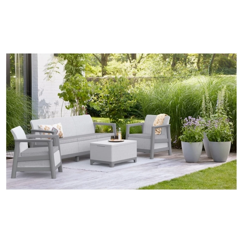 Conjunto de mobiliário de jardim KETER Scandi Linea conjunto de 3 lugares cinzento-claro/cinzento-aço-escuro