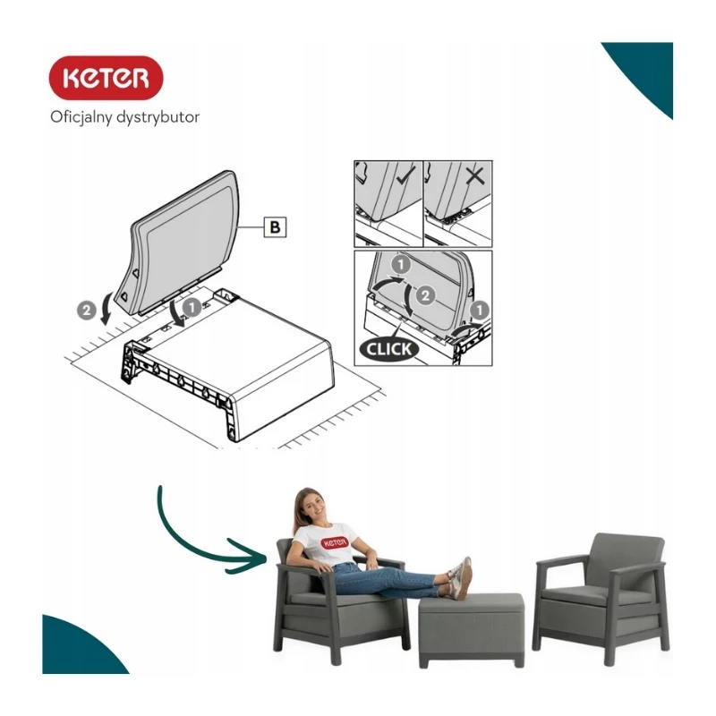 Conjunto de mobiliário de jardim KETER Scandi Linea conjunto de varanda cinzento-cascalho/bege-claro